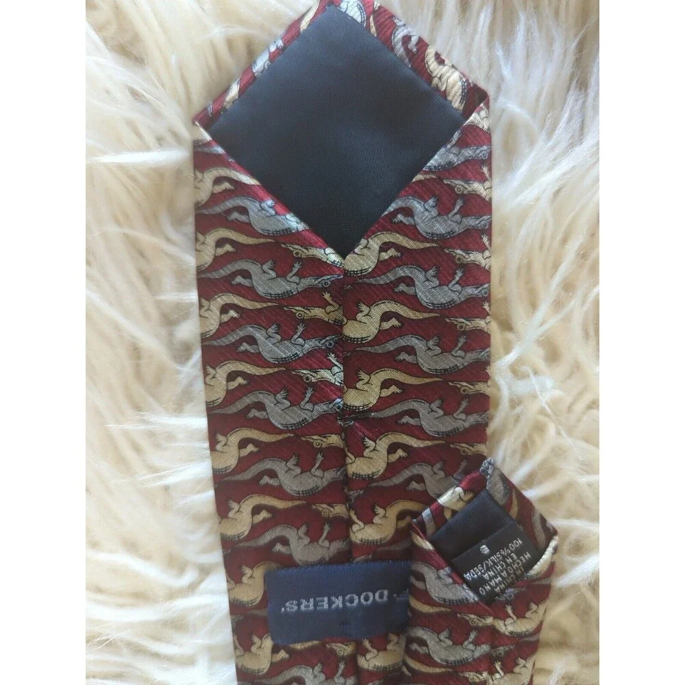 Dockers Boy's OS Short Silk Red Dinosaur Clip On Tie Holiday Church